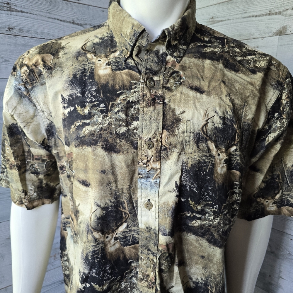 RedHead Deer Wildlife Hunting Camo Cotton Button Down Shirt Large - Picture 2 of 13